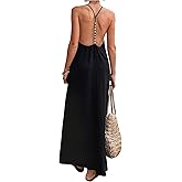Verdusa Women's Backless Cami Dress Long Maxi Flowy Linen Dresses Summer Vacation Beach Outfits Sun Dress