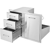VEVOR Outdoor Kitchen Drawers 29.5" W x 22.6" H x 21.7" D Stainless Steel | Cabinets Trash Drawer/Door/Combo, for BBQ Island, Patio Grill Station, Access Door Drawers, Handle, Smooth Sliding Rail