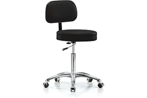 PERCH CHAIRS & STOOLS Perch Chrome Walter Rolling Height Adjustable Exam Stool with Back for Carpet or Linoleum | Workbench Height | 300-Pound Weight Capacity (Black Vinyl)