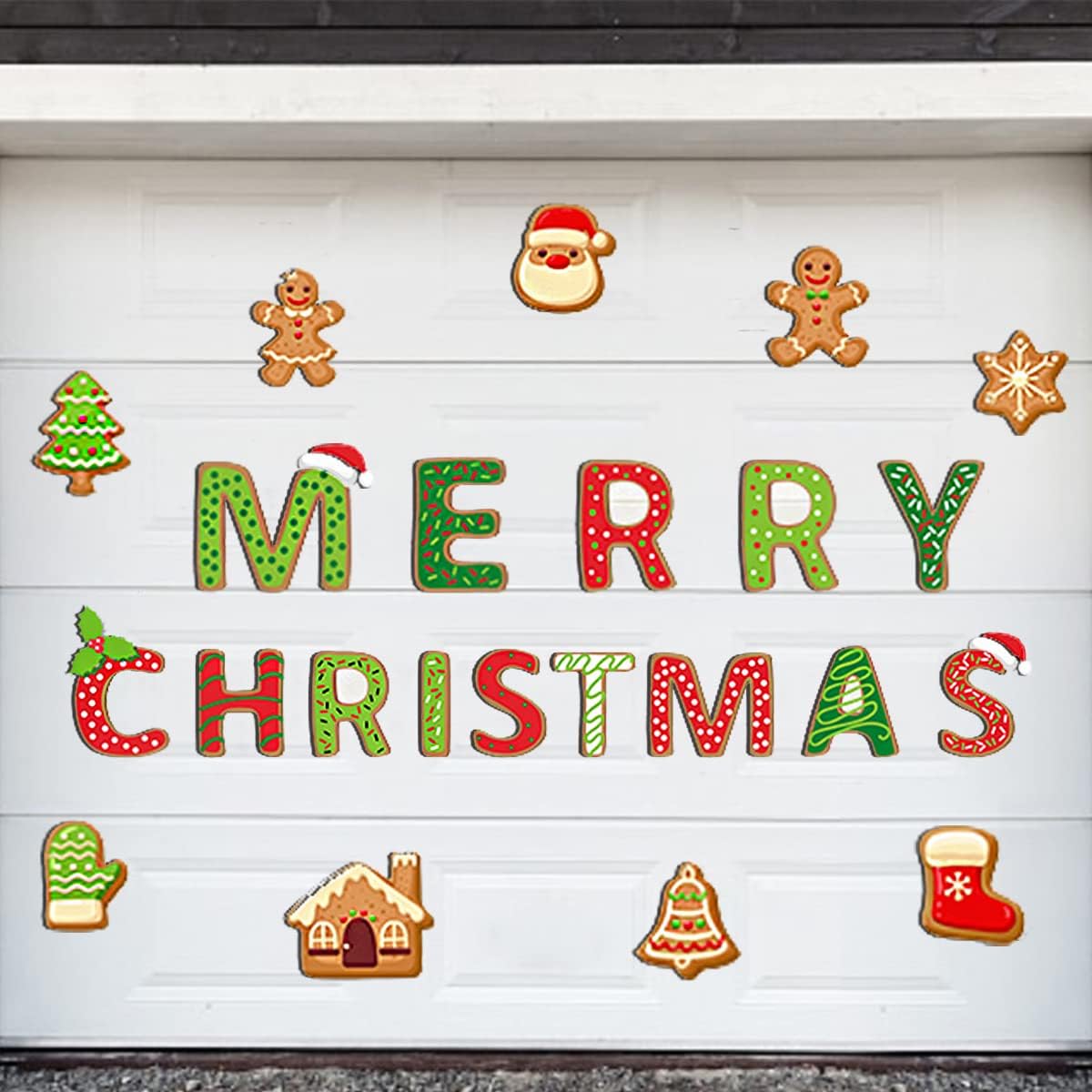 Garage Door Decorations - TZnponr 23 Pieces Christmas Garage Door Decorations Refrigerator Stickers Merry Christmas Magnetic Stickers Reusable Holiday Decorations White Bell Santa Magnet Garage Door Stickers