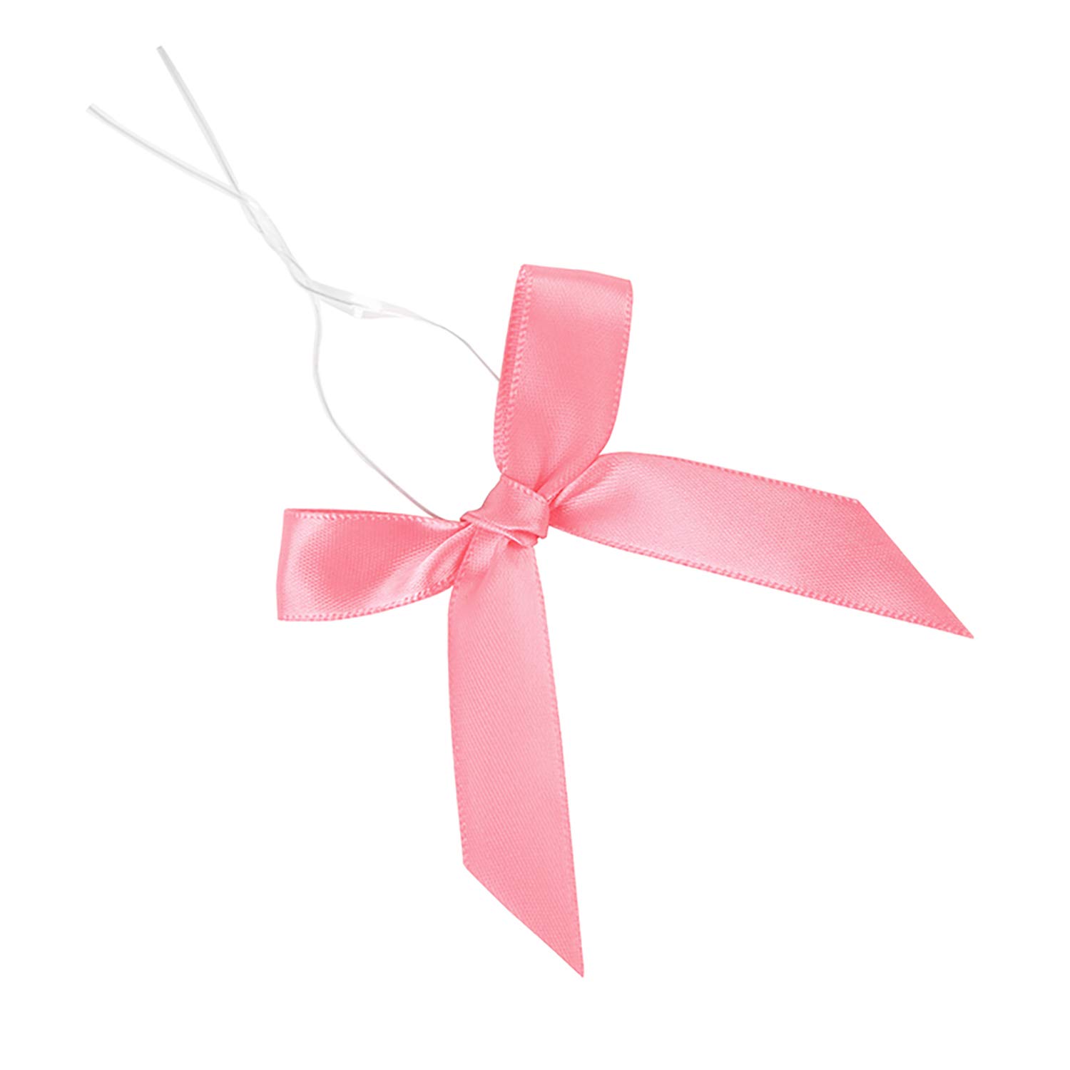 Photo 1 of 50 Pack Pink Satin Ribbon Twist Tie Bows for Treat Bags, Gift Bags, Bakery Candy Bags and Package Decorating Ribbon Bow, Bowknot for Gifts
