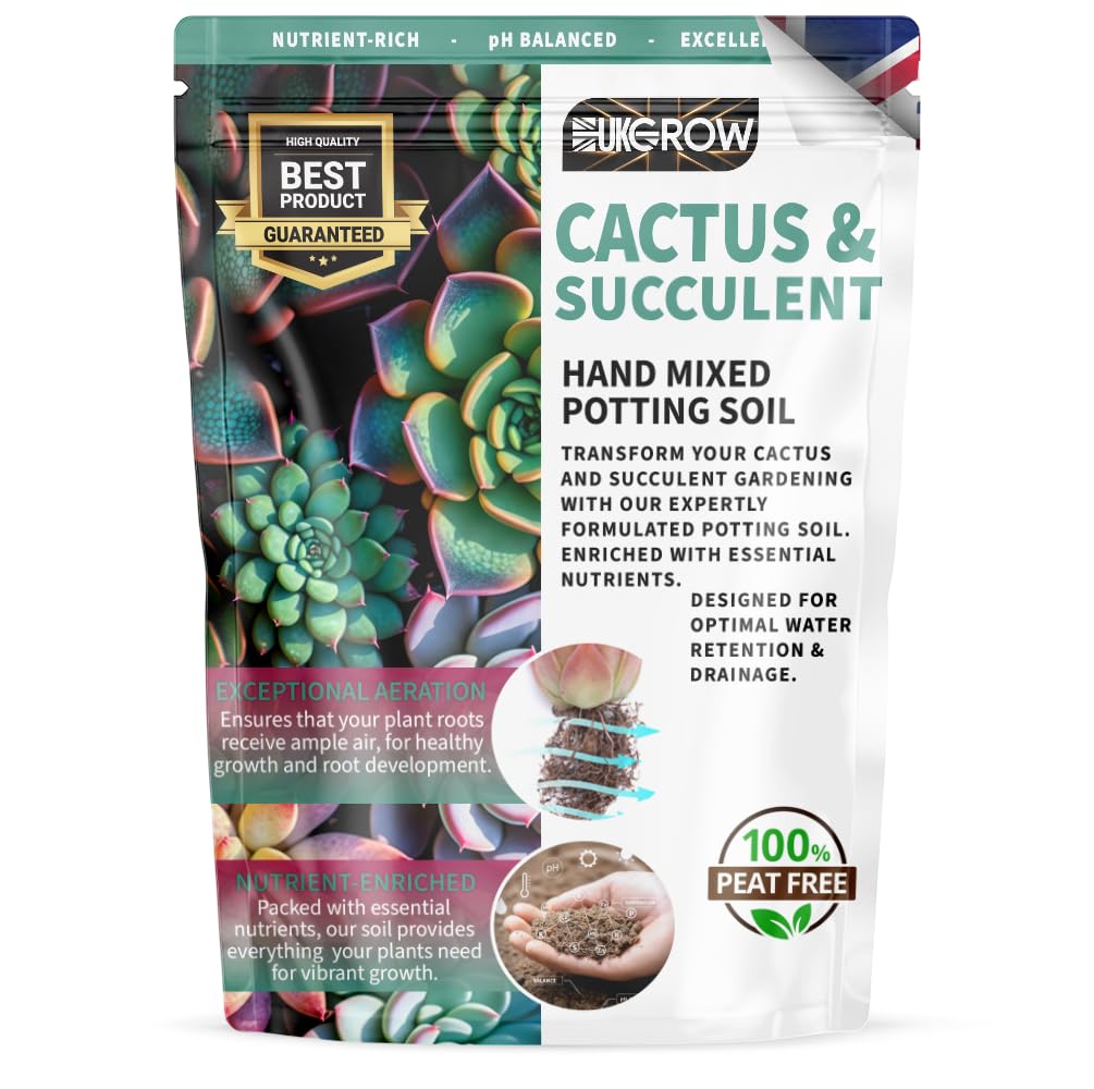 UK GROW : 1L Premium Cactus and Succulent Soil Blend - 1 Litre - Tailored for Thriving Plants in the UK (HEAT SEALED BAG)