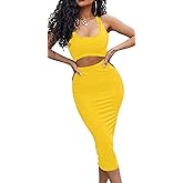 GOBLES Women's Sexy Summer Outfits Bodycon Tank Top Midi Skirt 2 Piece Dress