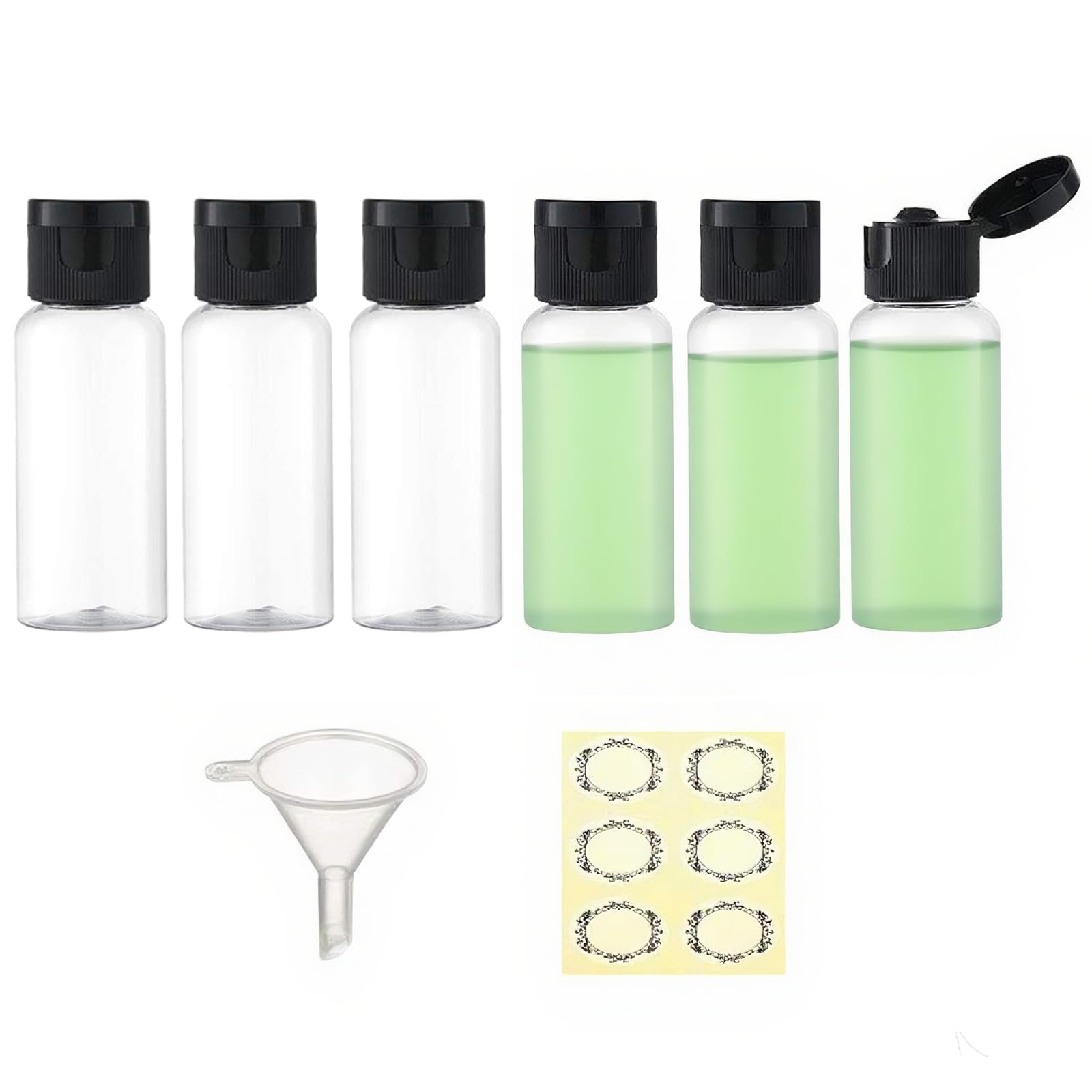 Apstaqeoo 6PCS 50ML Plastic Travel Bottles with Flip Cap Empty Squeeze Bottles Refillable Travel Container with Funnel & Label TSA Approved for Liquids Lotion Toiletries Cosmetic (Transparent)