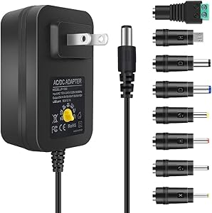 inShareplus 30W Universal AC/DC Adapter, Regulated Switching Power Supply, Multi-Voltage Adapter with 8 Selectable Adapter Plugs, 3V to 12V for Home Electronics, 2Amps Max
