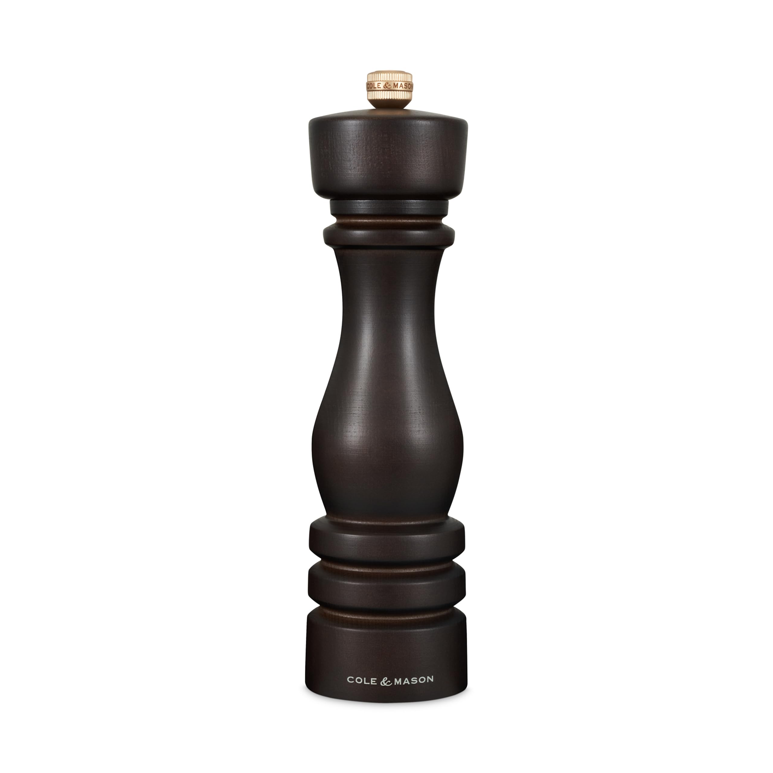 Cole & Mason London Chocolate Wood Pepper Mill, Precision+ Carbon Mechanism, Pepper Grinder with Adjustable Grind, Beech Wood, 220mm, Seasoning Mill, Lifetime Mechanism Guarantee