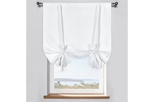 DONREN Pure White Balloon Shades Room Darkening Kitchen Window Curtain - Adjustable Thermal Insulated Tie Up Curtain Panel for Bathroom (34 W x 45 inches Long,1 Panel)