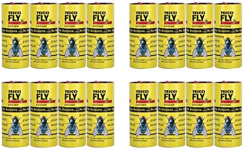 TESCCI Fly Paper Strips,Fly Trap, Fly Catcher Trap, Fly Ribbon, Fly Bait,Fly Catcher Ribbon - 16 Pack
