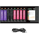 LIMETA AA AAA Battery Charger, 8 Bay Rechargeable AA Batteries Charger, USB Smart Fast Battery Charger with LCD Display, Discharg Function, Over-Charge Protection, for Ni-MH LiHv Ni-Cd Li-ion