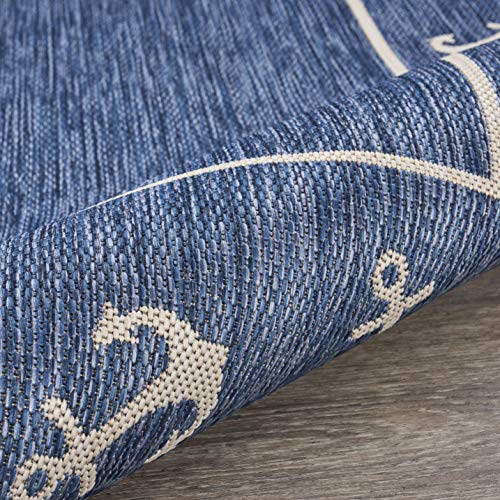 Lr Home Nautical Anchor Border Indoor Outdoor Rug, Blue/White, 5'3"" x 7'"