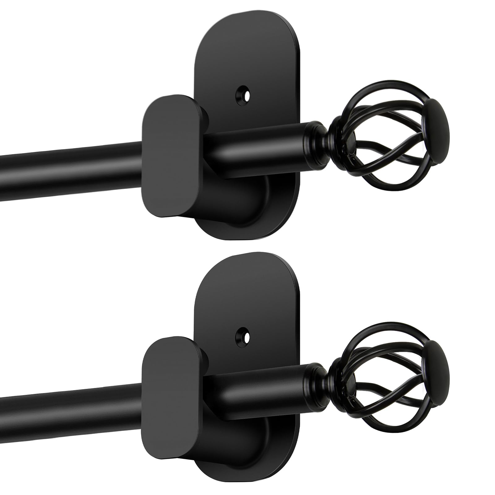 Black Curtain Rods No Drilling 32 to 43 Inch, 5/8 Inch Diameter No Drill Drapery Rod Set with Adhesive Brackets and Twiested Cage Finals, Bedroom Apartment Renter Friendly, 2 Pack