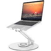 OMOTON Adjustable Laptop Stand with 360 Rotating Base, Ergonomic Laptop Riser for Collaborative Work, Dual Rotary Shaft Fully Foldable for Easy Storage, Fits All Laptops up to 16 inches, Silver