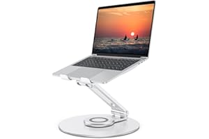 OMOTON Swivel Adjustable Laptop Stand, 360 Rotating Laptop Riser for Collaborative Work, Ergonomic Laptop Holder Compatible with MacBook Pro/Air, More Notebooks (11-16 inch), Silver