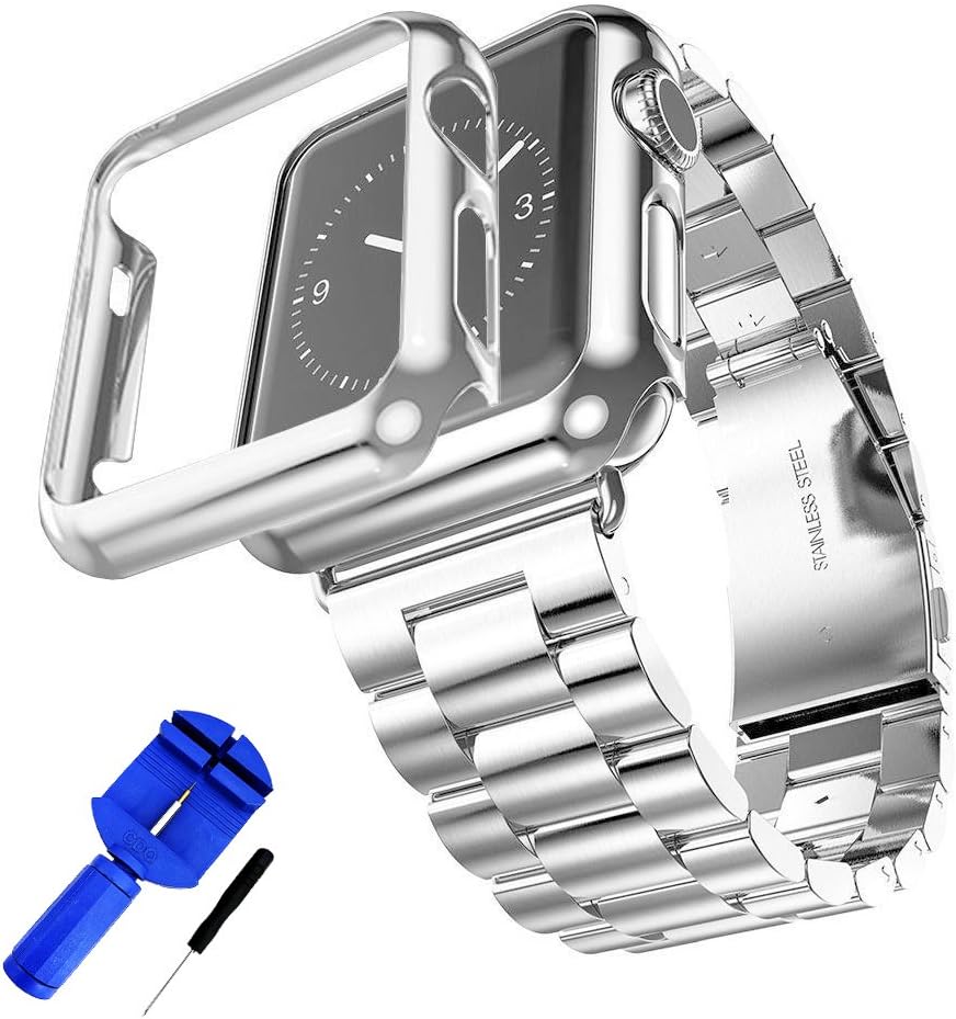 Compatible Apple Watch Bands 49mm 46mm 45mm 44mm 42mm 41mm 40mm 38mm, Stainless Steel iWatch Band with Case for Apple Watch Ultra2 Ultra Series 10 9 8 7 6 5 4 3 2 1 SE SE2