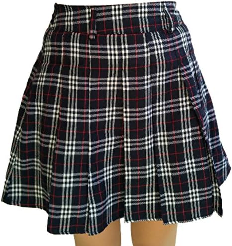 PEPU Women`s check Pleated School Skirt Japanese Asian Costume (M, Navy plaid skirt)
