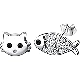 KASFREE 925 Sterling Silver Cat Earrings for Women Paw Print Earrings Cat Stud Earrings Cute Stud Earrings for Women Hypoallergenic