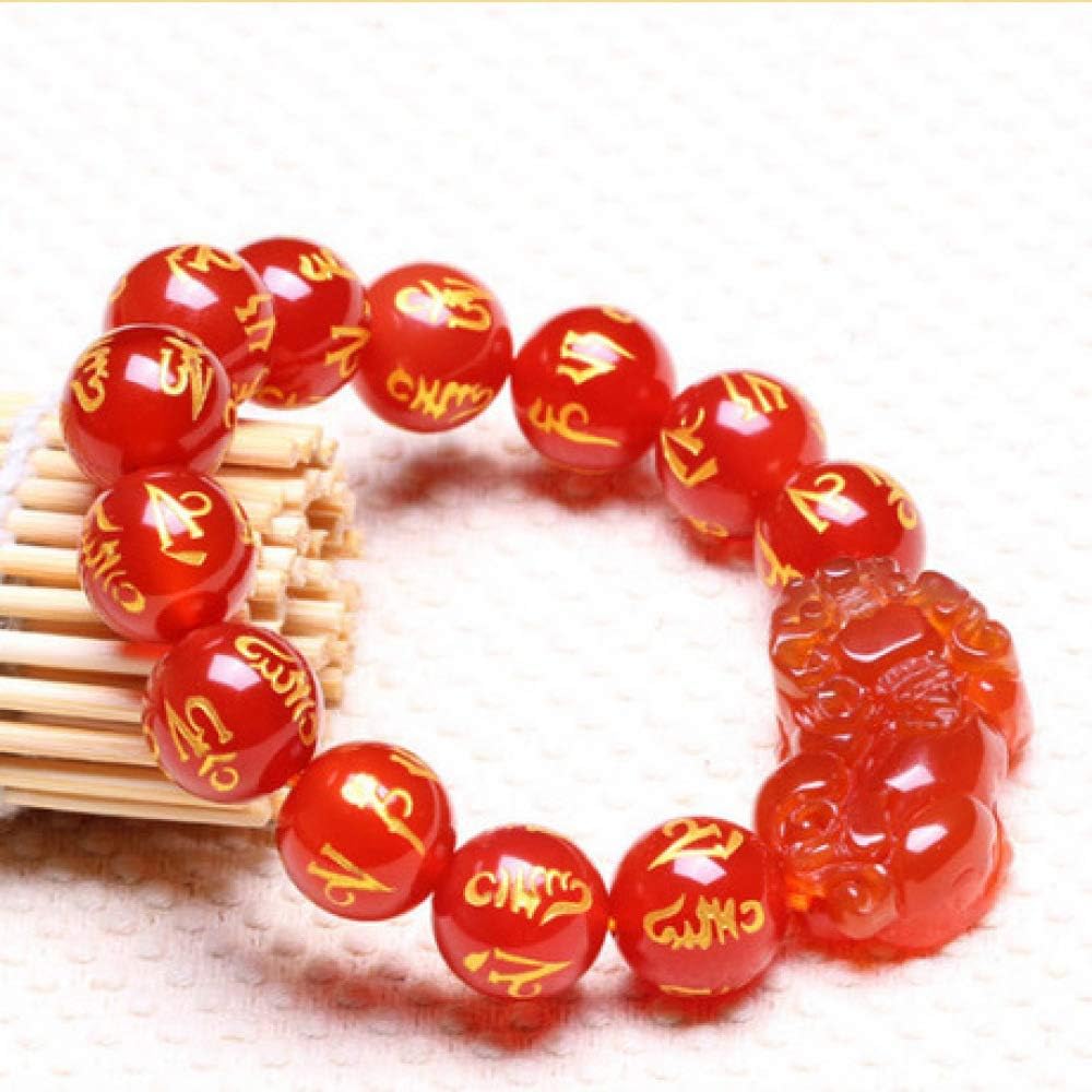 yayoushen Bracelet, Natural red Agate pixiu Bracelet six-Word Mantra Bead Bracelet