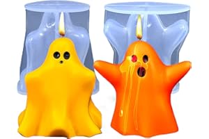 VSHINIC Ghost Candle Molds, 2PCS 3D Halloween Ghost Shape Silicone Molds for Candle Making, Ghost Resin Molds for Halloween Home Decorations, DIY Aromatherapy Candles Soap Wax Plaster Polymer Clay