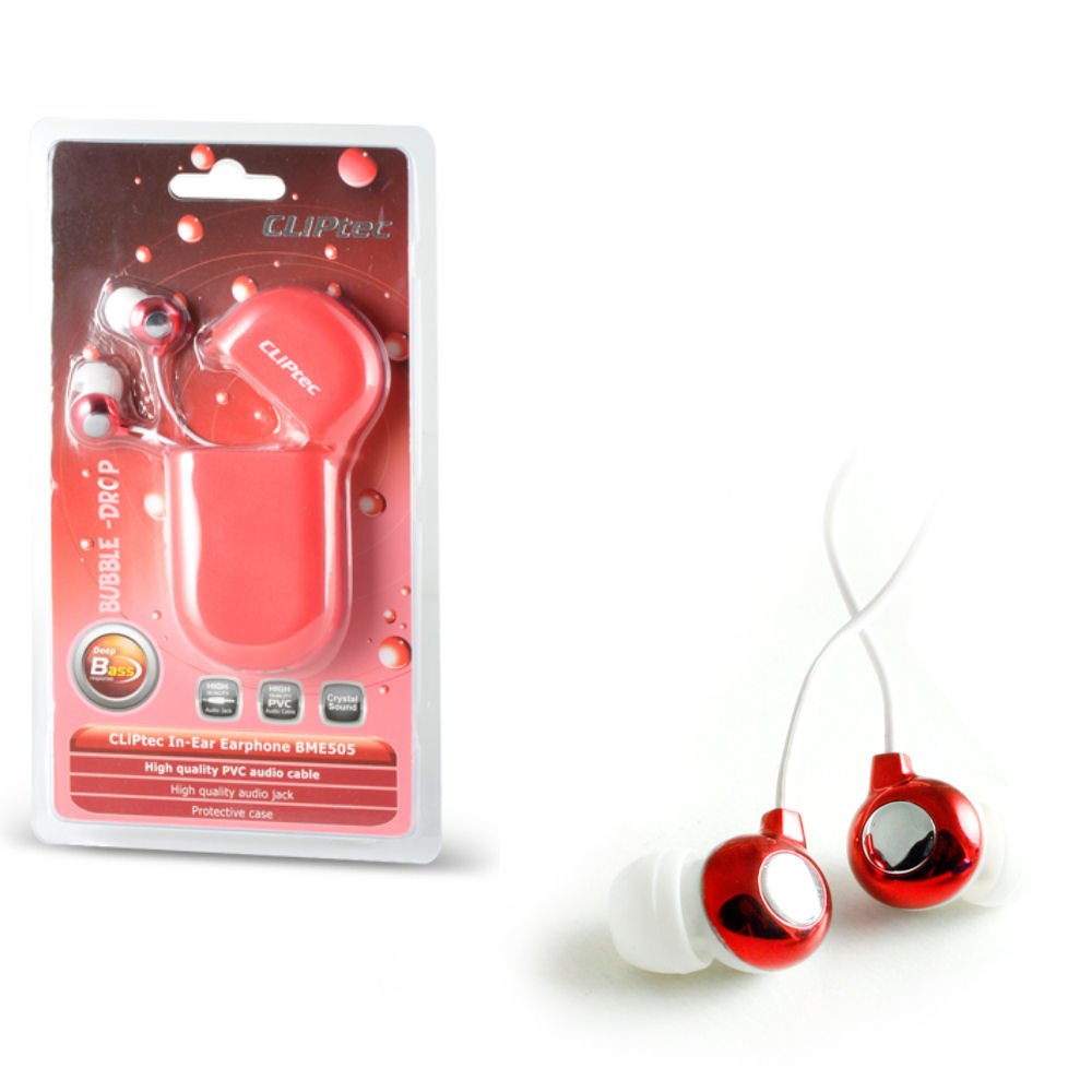 CLiPtec Bubble Deep Base Noise Isolating Earphones with Carry Case - Red