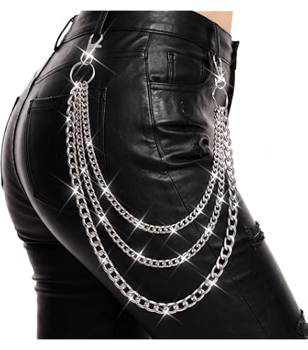 Amazon.com: Zehope Goth Spike Pants Chain Silver Rivet Jeans
