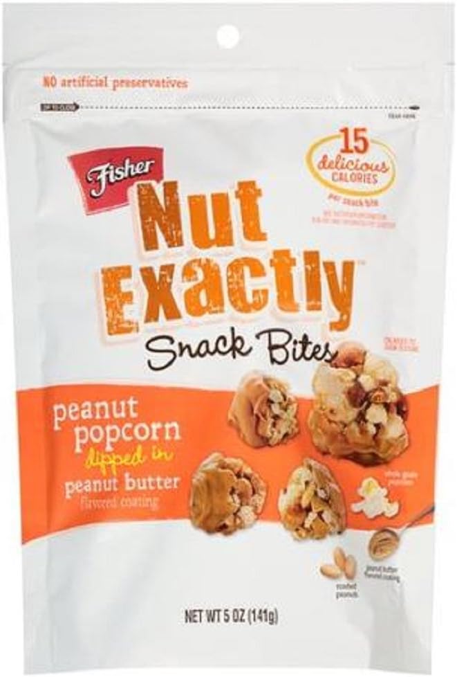 Fisher Nut Exactly Snack Bites Peanut Popcorn Dipped in Peanut Butter 5 Oz