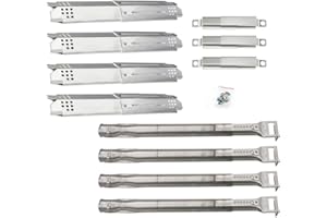Dongftai Universal Adjustable (4-Pack) Stainless Steel Heat Plates and Burner and Adjustable Crossover Tube Replacement for Nexgrill, Brinkmann, Dyna-Glo, Charbroil and Others Gas Grill