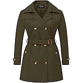 Chrisuno Women's Plus Size Double Breasted Trench Coats Mid-Length Belted Overcoat Dress Jacket with Detachable Hood