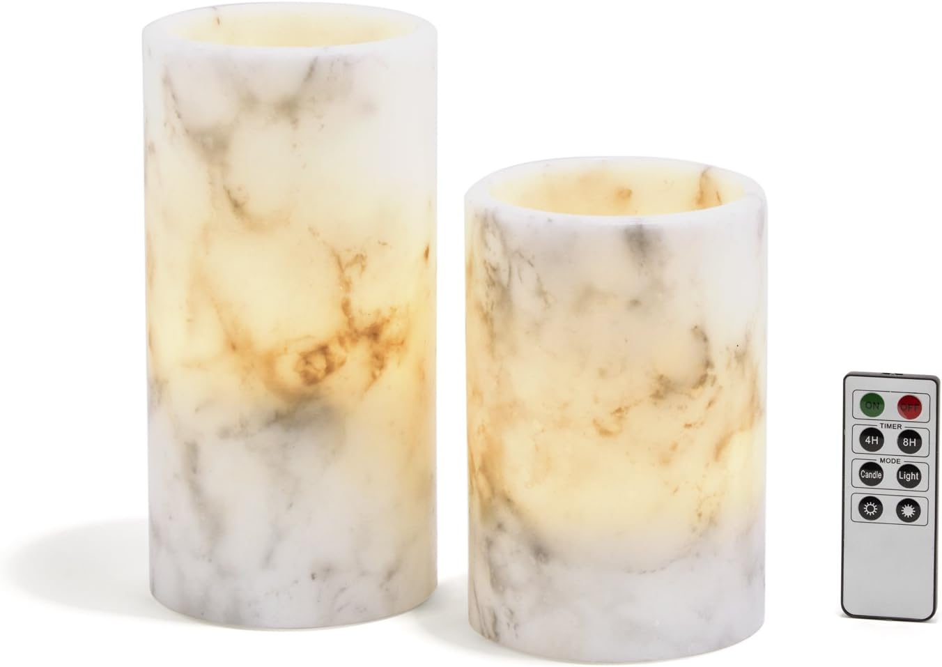Large Flameless Candles Marble Wax Set of Two LED