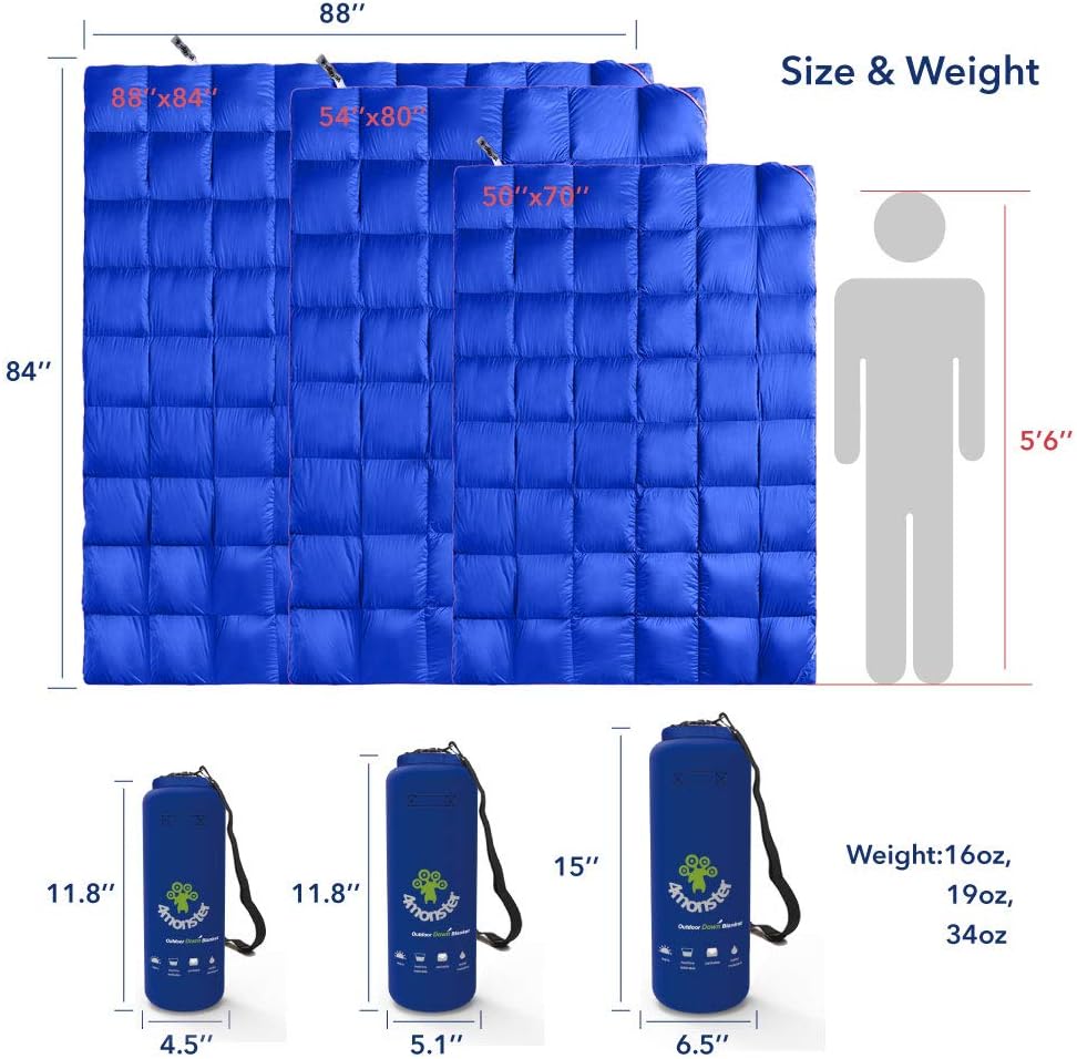 4Monster Outdoor Down Blankets Camping Blanket 650 Fill Travel Down Quilt Compact Waterproof for Picnics, Beach Trips, Camping and Backpacking : Sports & Outdoors