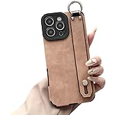 siduater Hand Strap Holder Case for 6.9" iPhone 16 Pro Max with Kickstand - Wrist Strap Band Soft Vintage Shockproof Protective Cover, Adjustable Handle Grip Loop for iPhone 16 Pro Max, Brown