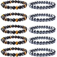 Pulsera De Hematita Para Hombre - Piedra Natural Magnética, Talla Aproximada 19 Cm - Regalo Elegante Para Novios, Esposos O Amigos