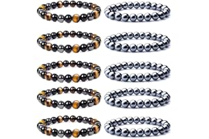 WAINIS 10PCS 8mm Black Hematite Magnetic Bead Therapy Bracelet For Men Women Stone Bracelet Stress Relieving Triple Protection Bracelet