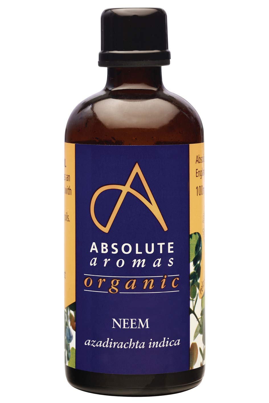 Absolute Aromas Organic Neem Oil 100ml - in Glass bottle - Pure, Natural, Cold-Pressed, Vegan and Cruelty Free