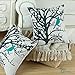 CaliTime Set of 4 Canvas Throw Pillow Covers Cases for Couch Sofa Home Decoration Vintage Birds Tree Branches Silhouette 18 X 18 Inches Black/Teal