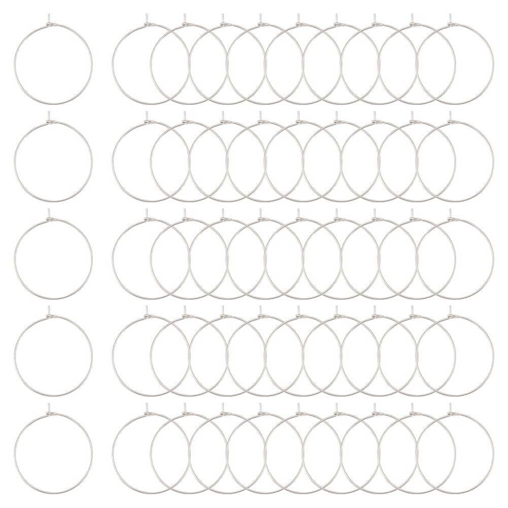 UNICRAFTALE About 200pcs 25mm Stainless Steel Wine Glass Charms Rings Beading Hoop Earring Findings DIY Earring Beading for Women Dangle Hoop Earrings Making