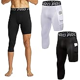 KAHEYQI Men's One Leg Compression Pants 3/4 Capri Single Running Tights Basketball Leggings Athletic Sports Base Layer 2 Pack