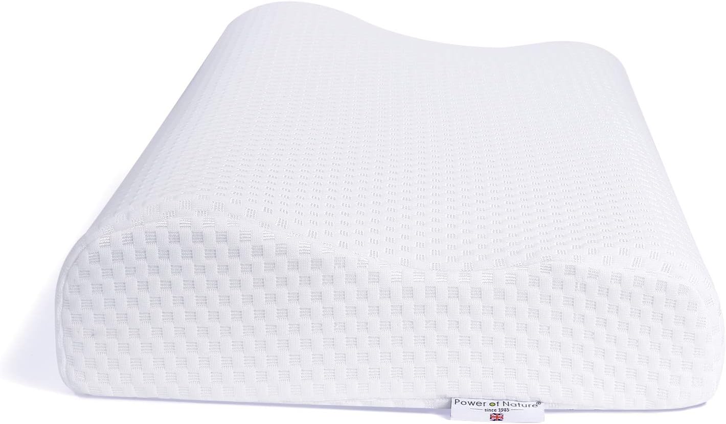 Power of Nature Memory Foam Contour Pillow, Neck Support Cervical Bed Pillow for Sleeping, Side Sleeper - Relieve Neck Pain with Washable Zippered Soft Cover: Kitchen & Dining