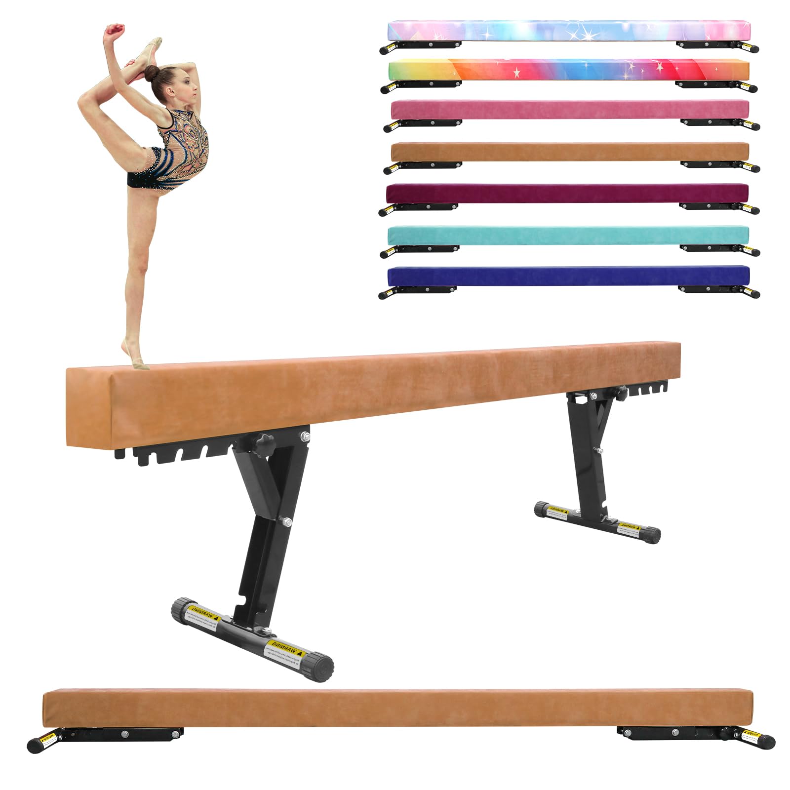 Photo 1 of FINCOME Adjustable Balance Beam 8ft Brown, High and Lower Floor Beam Gymnastics Equipment for Kids Children, Gymnastics Beam with Legs for Home, Professional Training, Gymnastic Club Use