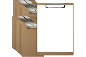 HappyHapi 20 Pack Clipboard 8.5 x 11 Letter Size Clip Boards Bulk, A4 Wooden Hardboard Office Clipboards Pack for Classroom, Work-Meetings, Brown
