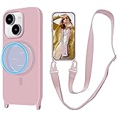 VooDirop for iPhone 15 Case with Lanyard [Compatible with MagSafe], Crossbody Phone Case with Neck Strap Adjustable, Magnetic Phone Cover for iPhone 15 6.1'' Pink