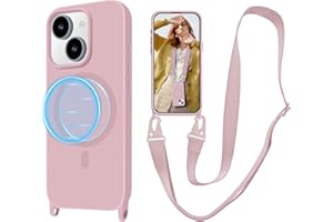 VooDirop for iPhone 15 Case with Lanyard [Compatible with MagSafe], Crossbody Phone Case with Neck Strap Adjustable, Magnetic Phone Cover for iPhone 15 6.1'' Pink