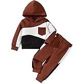 HINTINA Toddler Boy Color-blocked Hoodie Sweatsuit And Pant 2 Pieces Outfits