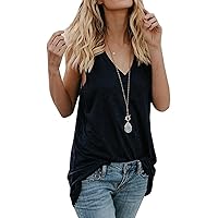 Womens Tank Tops Deep V Neck Sleeveless Casual Summer Loose Fit Vest Tunic Shirts