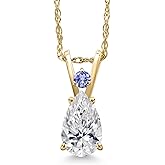 Gem Stone King 14K Yellow Gold DEF Lab Grown Diamond and Blue Tanzanite Pendant Necklace for Women | 0.76 Cttw | Gemstone April Birthstone | Pear Shape 8X5MM | With 18 Inch Chain