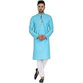 SKAVIJ Men's Cotton Kurta Pajama Indian Casual Festive Season Dress Suit