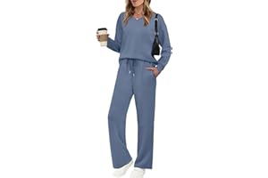 Women’s V Neck Loose Loungewear Set Soft Long Sleeve Sweatshirt With Wide Leg Pants Comfy Casual Two Piece Outfit