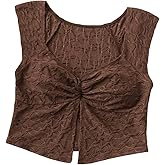 MakeMeChic Women's Sweetheart Neck Tank Crop Tops Ruched Split Sleeveless Summer Shirt