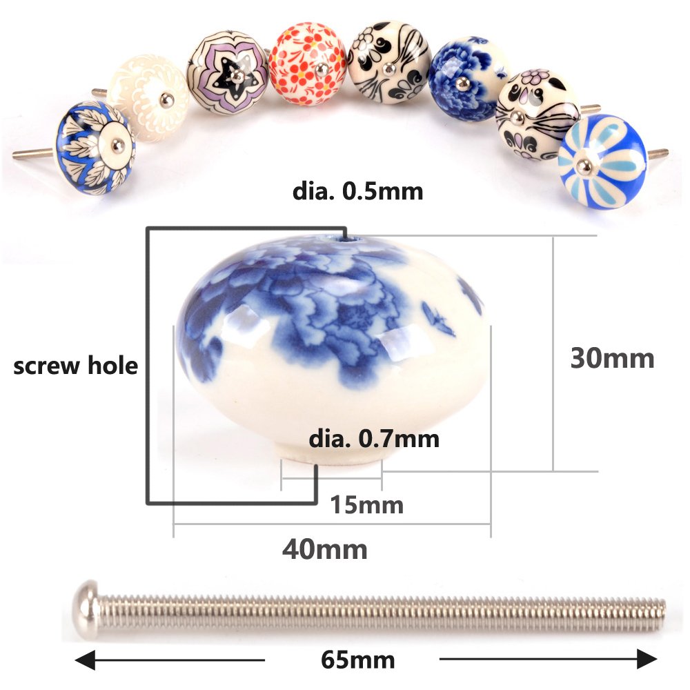 MyArmor Set of 8 Hand Painted Ceramic Decorative Knobs Handles Pulls for Furniture Door Cabinets Drawer Cupboard Kitchen Bathroom