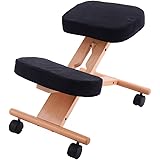 Giantex Ergonomic Kneeling Chair Wooden Adjustable Mobile Padded Seat and Knee Rest (Black)