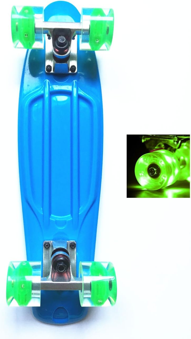 Wonnv Mini Cruiser 22 inch LED Complete Skateboard (Blue Deck+LED Green wheel)